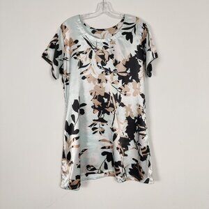 Women's Mini Dress Size XL Blue Black Tan Leaves Satin Summer Outerwear Travel